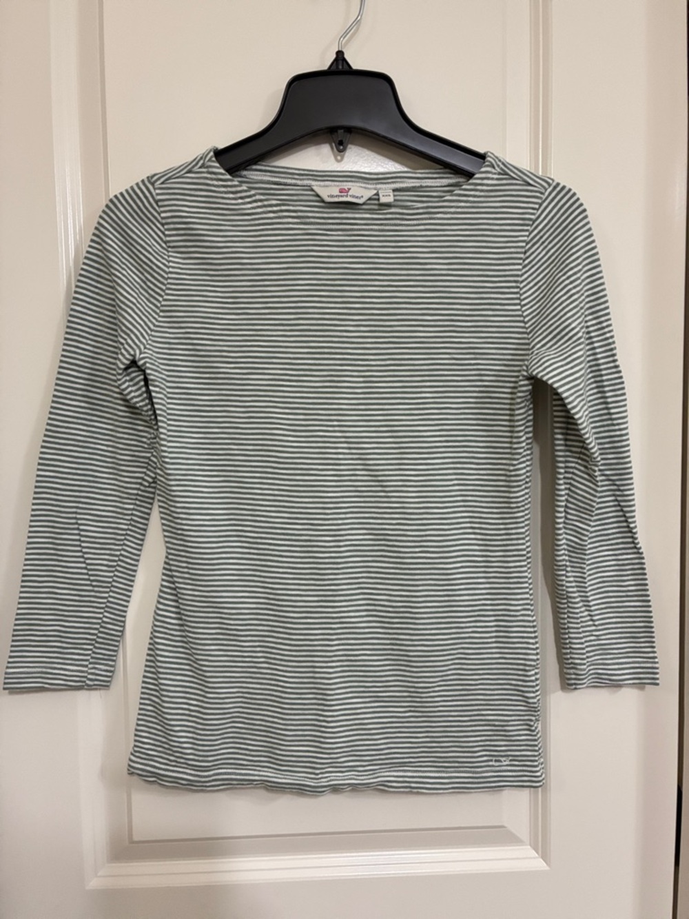 Vineyard Vines Striped Boatneck 3/4 Long-Sleeve Tee in Sage and White